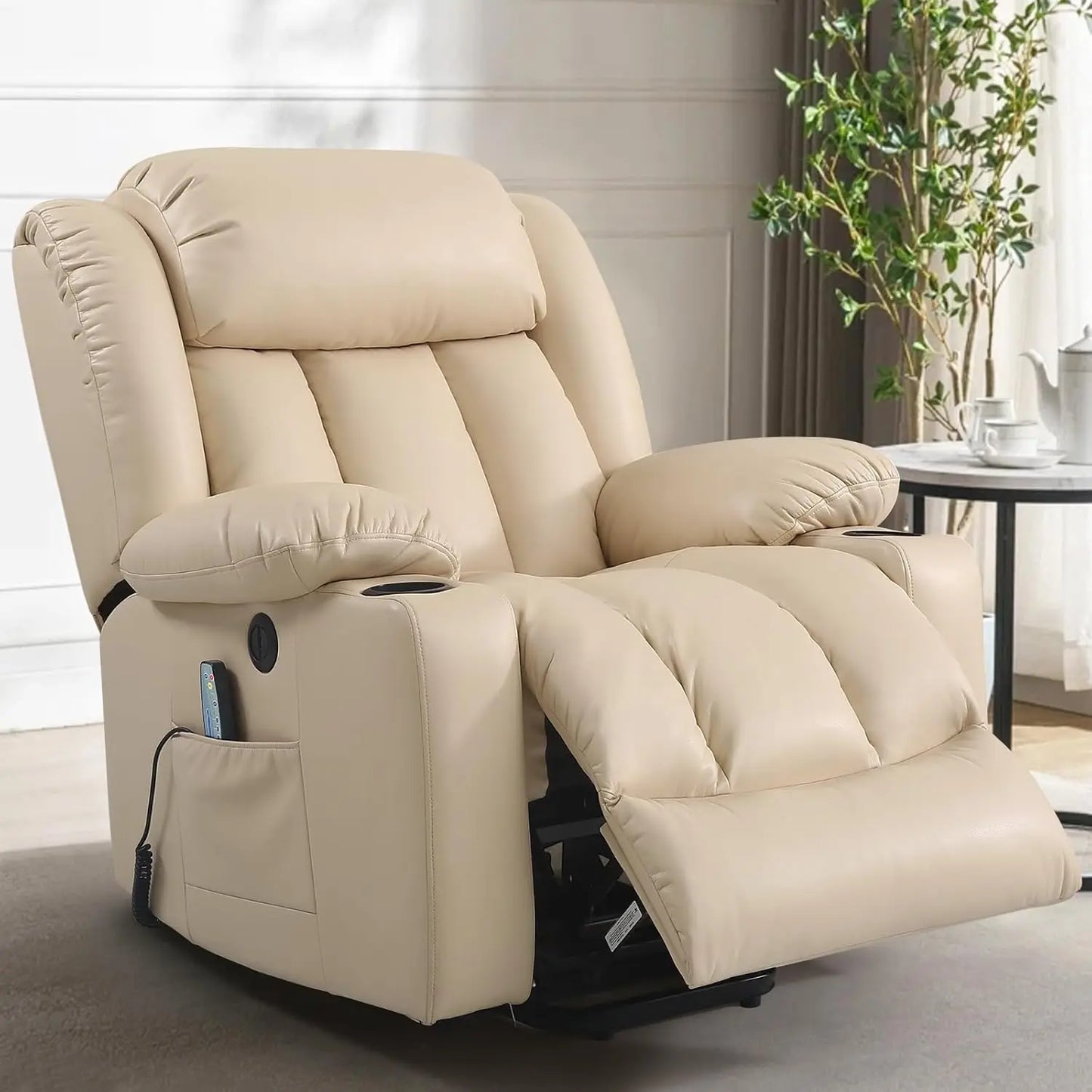 LeatherLift Classic Recliner - Massage & Heat Beige