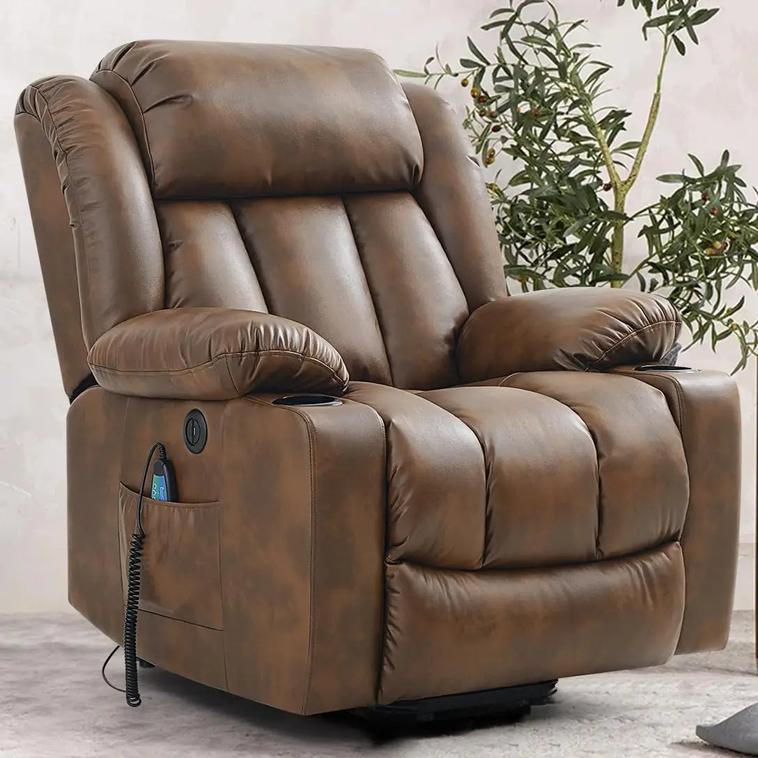 LeatherLift Classic Recliner - Massage & Heat Ochre